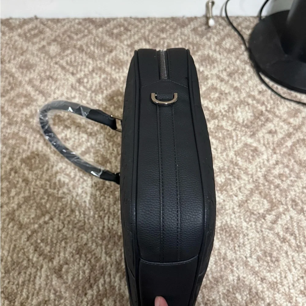 Black Monogram Embossed Leather Briefcase Laptop Bag
